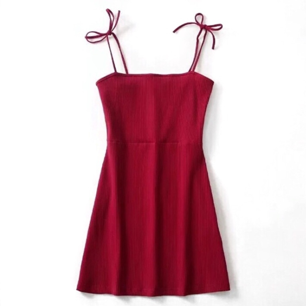 ribbed cotton sundress in red